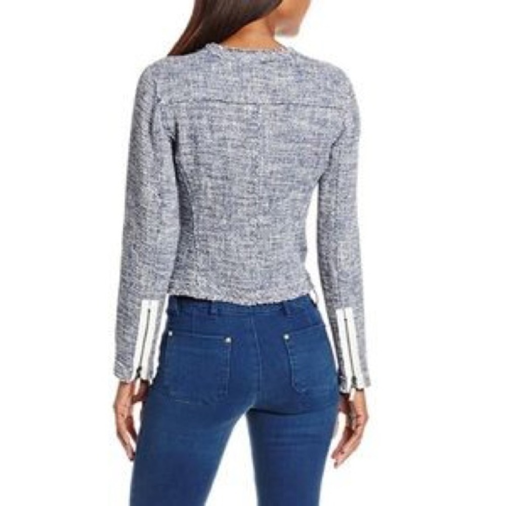 Elie Tahari Collarless Tweed Zip Cropped Blazer Size Large - Picture 2 of 13